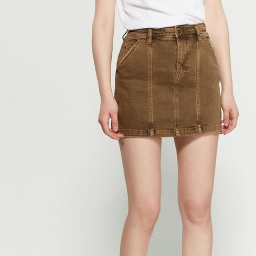 NWT Free People Lennox Seamed A-Line Utility Denim Mini Skirt Green 25